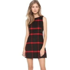 Alice‎ + Olivia Dress Jolie Leather Plaid Red Black Wool cashmere SZ 6 Holiday